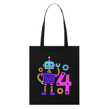 4th birthday robot 4 years old - Stanley/Stella Organic Tote Bag - black - Front