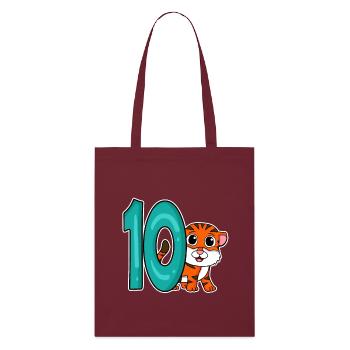 10 Jahre alt - 10. Geburtstag - Kindergeburtstag - Stanley/Stella Bio-Stoffbeutel - Burgunderrot - Vorne
