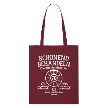 Schonend Behandeln 70. Geburtstag Alte Schüssel 70 - Stanley/Stella Bio-Stoffbeutel - Burgunderrot - Vorne