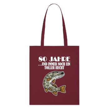 80. Geburtstag Angler Lustiger Spruch - 80 Jahre - Stanley/Stella Bio-Stoffbeutel - Burgunderrot - Vorne