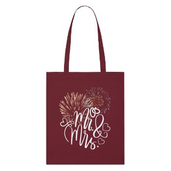 Mr.-and-Mrs., Fireworks Design, Typography Wedding - Stanley/Stella Organic Tote Bag - burgundy - Front