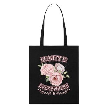 Vintage-Rosen, Pfingstrose, Peony-Flower, Spruch - Stanley/Stella Bio-Stoffbeutel - Schwarz - Vorne