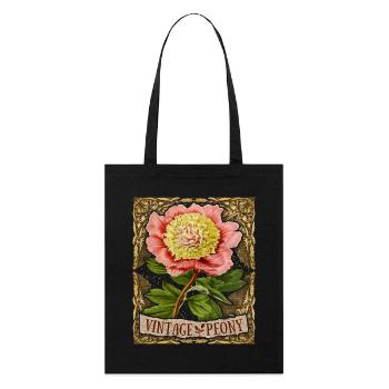 Vintage Pfingstrose, botanisch, Peony-Rose Antik - Stanley/Stella Bio-Stoffbeutel - Schwarz - Vorne