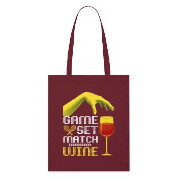 Tennis Game-Set-Match lustiger Spruch mit Wein - Stanley/Stella Bio-Stoffbeutel - Burgunderrot - Vorne