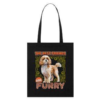 Illustration vintage de chien Cavapoo, drôle de dicton - Tote bag bio Stanley/Stella - noir - Devant