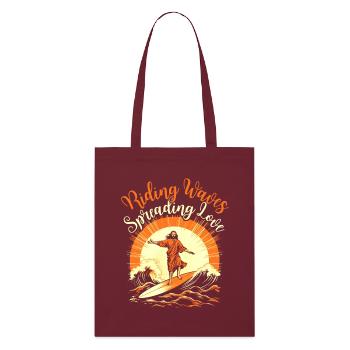 Surfing Jesus - Riding Waves Spreading Love - Tote bag bio Stanley/Stella - bordeaux - Devant