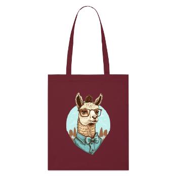 Nerdiges Lama mit Brille und Hemd - Stanley/Stella Bio-Stoffbeutel - Burgunderrot - Vorne