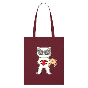 Chat avec coeur et lunettes - Angora turc - Tote bag bio Stanley/Stella - bordeaux - Devant