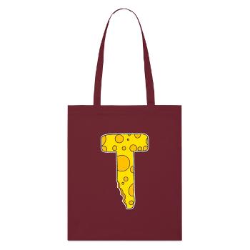 Lettre T - Lettre initiale T - Motif Fromage - Tote bag bio Stanley/Stella - bordeaux - Devant