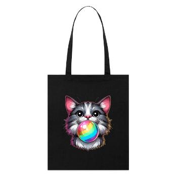 Katze LGBTQ Pride Month Regenbogen Kaugummi Lustig - Stanley/Stella Bio-Stoffbeutel - Schwarz - Vorne
