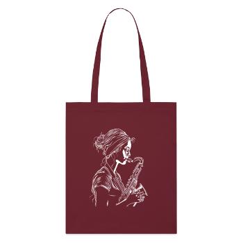 Dessin au trait du joueur de saxophone - Tote bag bio Stanley/Stella - bordeaux - Devant