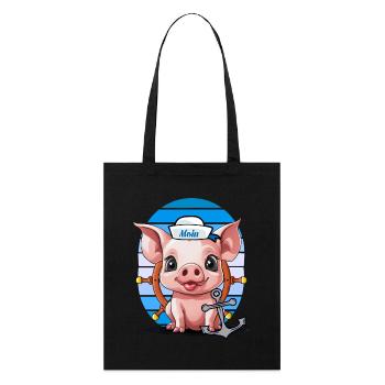 Schwein Matrose Steuermann Anker Maritim - Stanley/Stella Bio-Stoffbeutel - Schwarz - Vorne