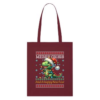 Merry Crisis Weihnachten Dino Ugly Christmas - Stanley/Stella Bio-Stoffbeutel - Burgunderrot - Vorne