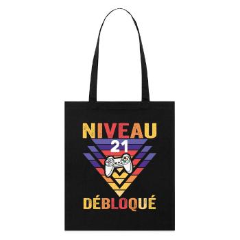 Level 21 Freigeschaltetes Geschenk 21 Jahre alter Gamer Geek Lustig - Stanley/Stella Bio-Stoffbeutel - Schwarz - Vorne