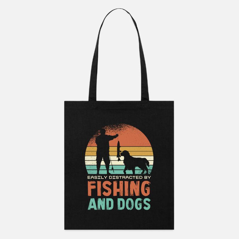 Facilement distrait par la pêche et les chiens - Tote bag bio Stanley/Stella - noir