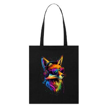Fuchs DJ Kopfhörer Bunt Regenbogen Musik Füchse - Stanley/Stella Bio-Stoffbeutel - Schwarz - Vorne