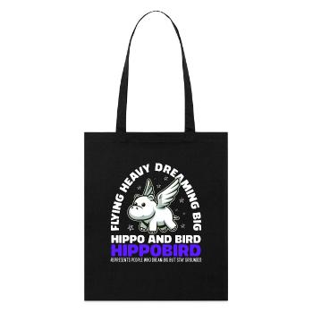 FLYING HEAVY DREAMING BIG - NILPFERD UND VOGEL - Stanley/Stella Bio-Stoffbeutel - Schwarz - Vorne