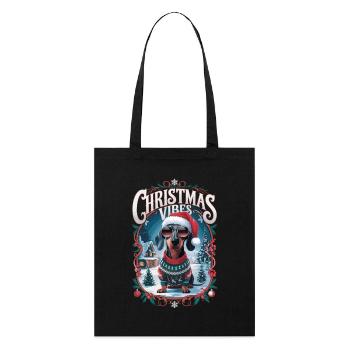 Dackel Christmas Vibes - Stanley/Stella Bio-Stoffbeutel - Schwarz - Vorne