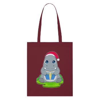 Hippopotamus Christmas Package - Stanley/Stella Organic Tote Bag - burgundy - Front