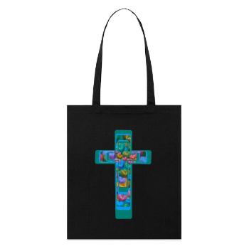Kruzifix Kreuz Kreuze Herzen - Stanley/Stella Bio-Stoffbeutel - Schwarz - Vorne
