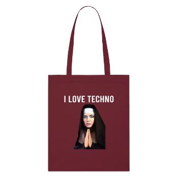 I Love Techno Nonne - Stanley/Stella Bio-Stoffbeutel - Burgunderrot - Vorne