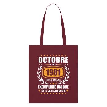 Jahrgang Oktober 1981, Oktober 1981 Retro Geschenk - Stanley/Stella Bio-Stoffbeutel - Burgunderrot - Vorne