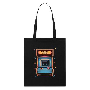 Insert Coin Retro Arcade Spielhalle Pixel - Stanley/Stella Bio-Stoffbeutel - Schwarz - Vorne
