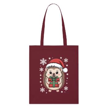 Weihnachts Igel Mit Santa Mütze Und Schnee - Stanley/Stella Bio-Stoffbeutel - Burgunderrot - Vorne