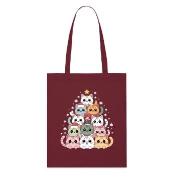 Katzen Weihnachtsbaum – Lustige Xmas Cat - Stanley/Stella Bio-Stoffbeutel - Burgunderrot - Vorne