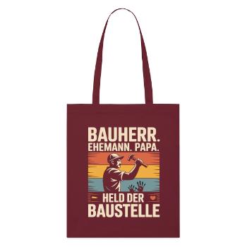 Builder Dad – Hero of the Construction Site Retro Look - Stanley/Stella Organic Tote Bag - burgundy - Front