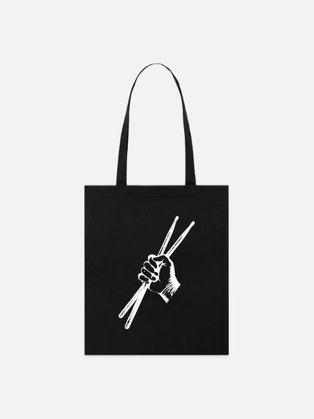Zwei Drum Sticks Schlagzeugsticks in starker Hand - Stanley/Stella Bio-Stoffbeutel - Schwarz