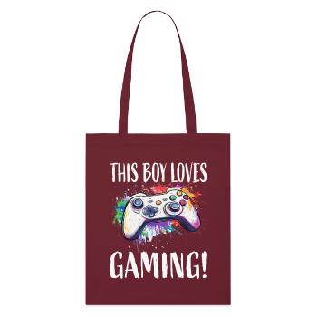 This Boy Loves Gaming - Stanley/Stella Organic Tote Bag - burgundy - Front