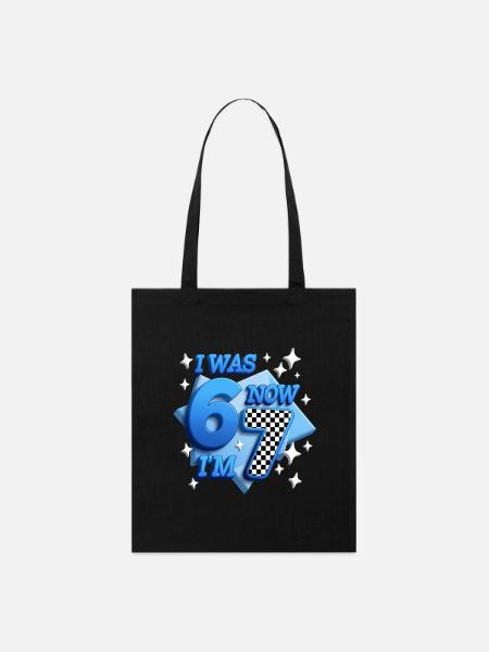 67 Six Sept À damier bleu J’étais Maintenant je suis - Tote bag bio Stanley/Stella - noir