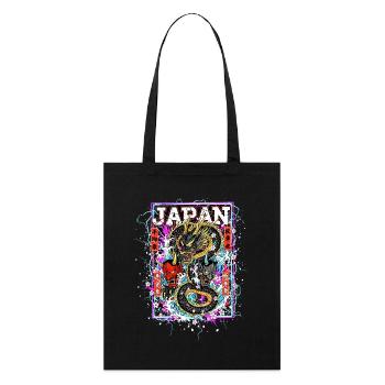 Otaku Samurai & Dragon - Cyber Neon Street Art - Stanley/Stella Organic Tote Bag - black - Front
