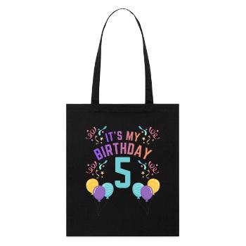 5 ans fille C’est mon anniversaire Enfants Anniversaire - Tote bag bio Stanley/Stella - noir - Devant