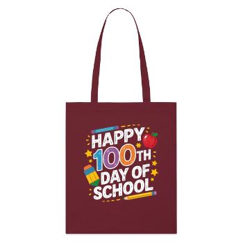 100. Schultag Neon Design - Stanley/Stella Bio-Stoffbeutel - Burgunderrot - Vorne