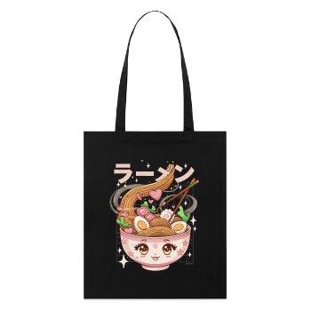 Ramen kawaii en bol coeurs girly - Tote bag bio Stanley/Stella - noir - Devant