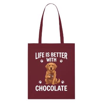 Life Is Better With Chocolate Hund Motiv - Stanley/Stella Bio-Stoffbeutel - Burgunderrot - Vorne