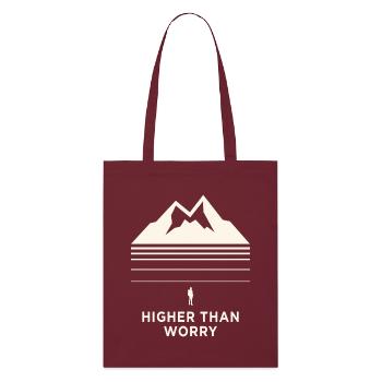 Higher Than Worry Berg Motiv - Stanley/Stella Bio-Stoffbeutel - Burgunderrot - Vorne