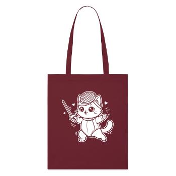Fechten Kawaii Katze - Stanley/Stella Bio-Stoffbeutel - Burgunderrot - Vorne