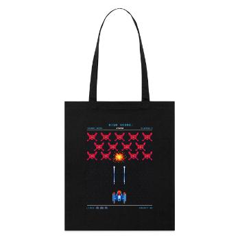 Retro Arcade 80er Pixel Alien Gamer Vintage - Stanley/Stella Bio-Stoffbeutel - Schwarz - Vorne