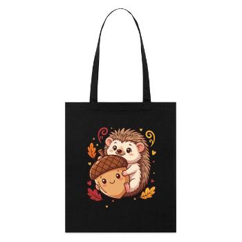 Süßer Igel mit Eichel Herbst - Stanley/Stella Bio-Stoffbeutel - Schwarz - Vorne