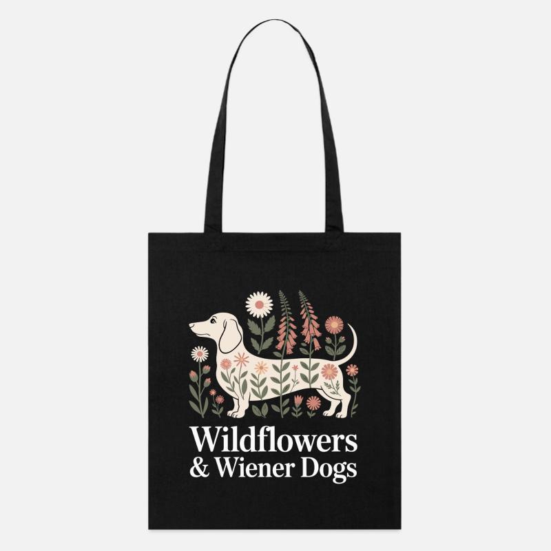 Dachshund flowers - Stanley/Stella Organic Tote Bag - black