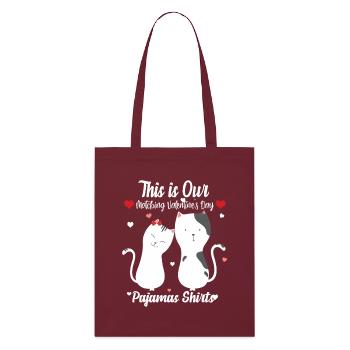 Valentine Cat Couple Pajama Shirts - Stanley/Stella Organic Tote Bag - burgundy - Front