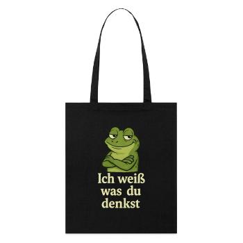 Frosch grinsend Ich weiß was du denkst - Stanley/Stella Bio-Stoffbeutel - Schwarz - Vorne