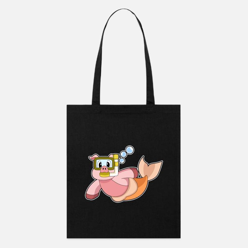 Schwein Schwimmen Schnorchel - Stanley/Stella Bio-Stoffbeutel - Schwarz