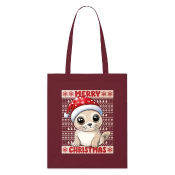 Robbe Seerobbe Ugly Christmas Weihnachten Xmas Süß - Stanley/Stella Bio-Stoffbeutel - Burgunderrot - Vorne