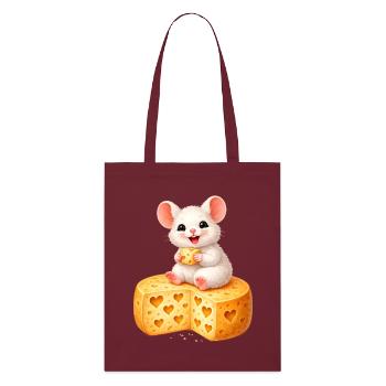 Une souris mignonne sur du fromage avec des trous en forme de cœur - Tote bag bio Stanley/Stella - bordeaux - Devant