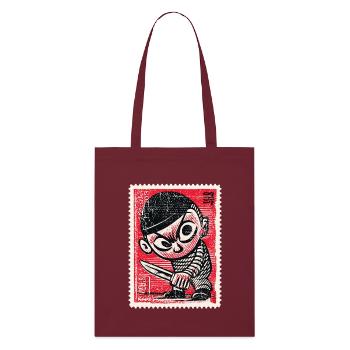 Comic gangster on postage stamp - Stanley/Stella Organic Tote Bag - burgundy - Front
