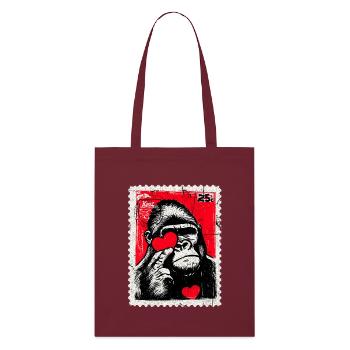 Gorilla mit Herz – Liebe als Briefmarke - Stanley/Stella Bio-Stoffbeutel - Burgunderrot - Vorne